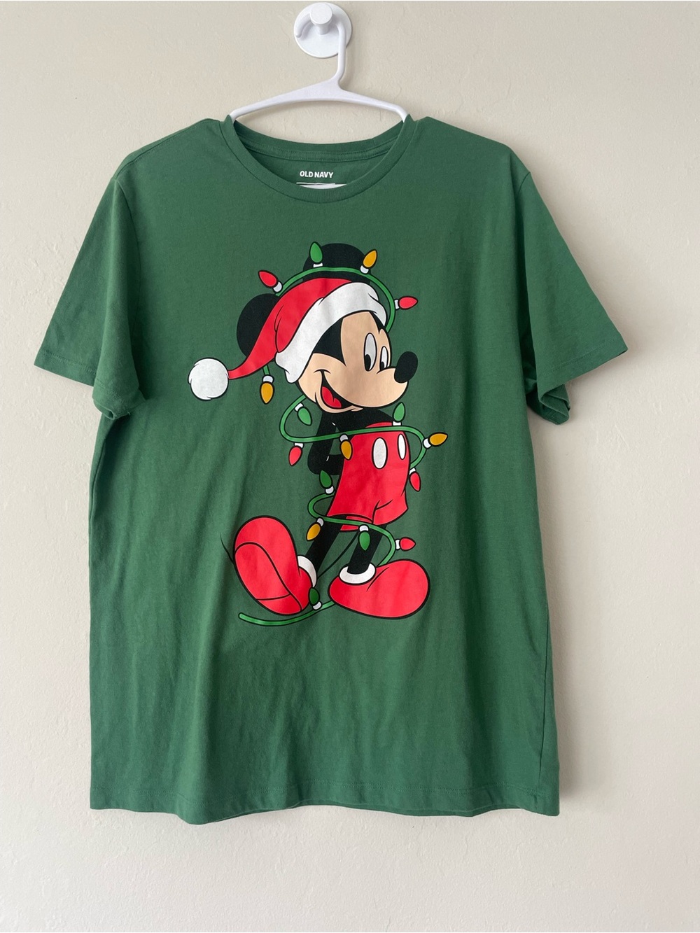 Old Navy x Disney Mickey Mouse Christmas Lights Green Graphic Tee M